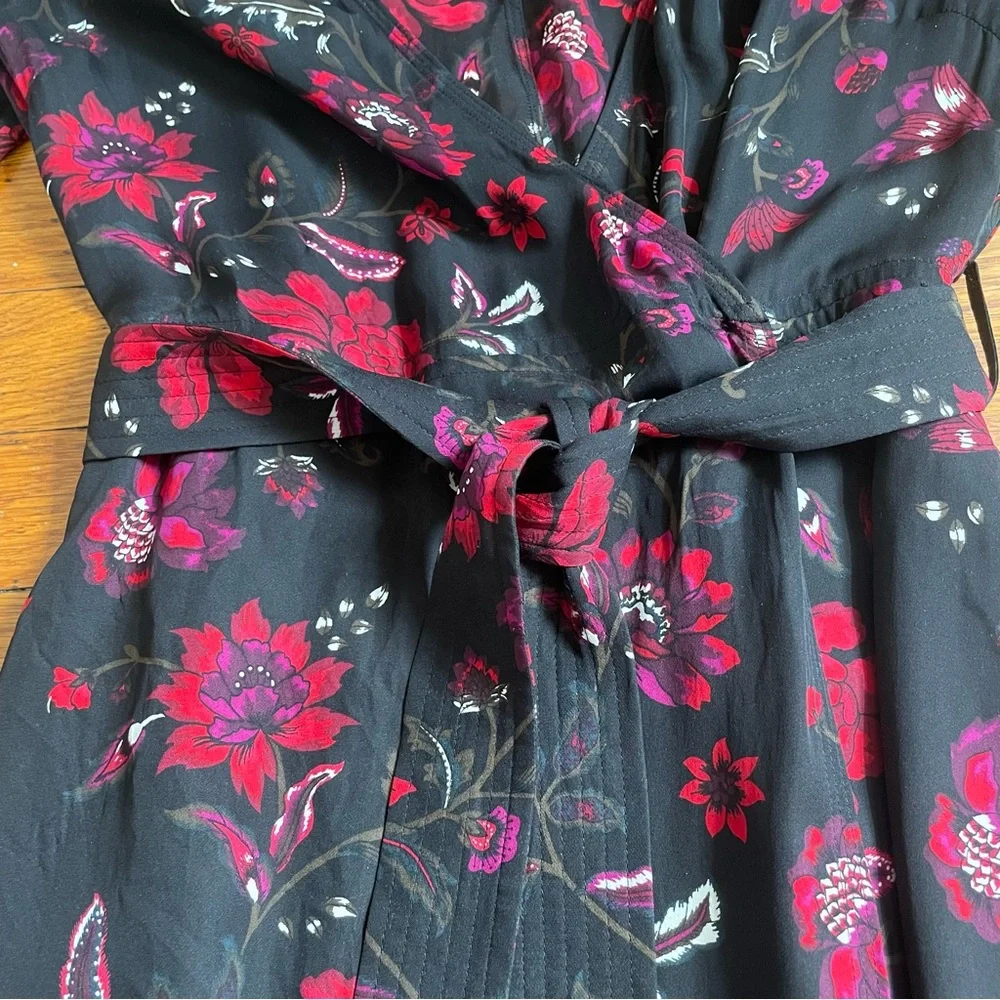 A.L.C. Cora Silk Floral Wrap Black Midi Dress 6